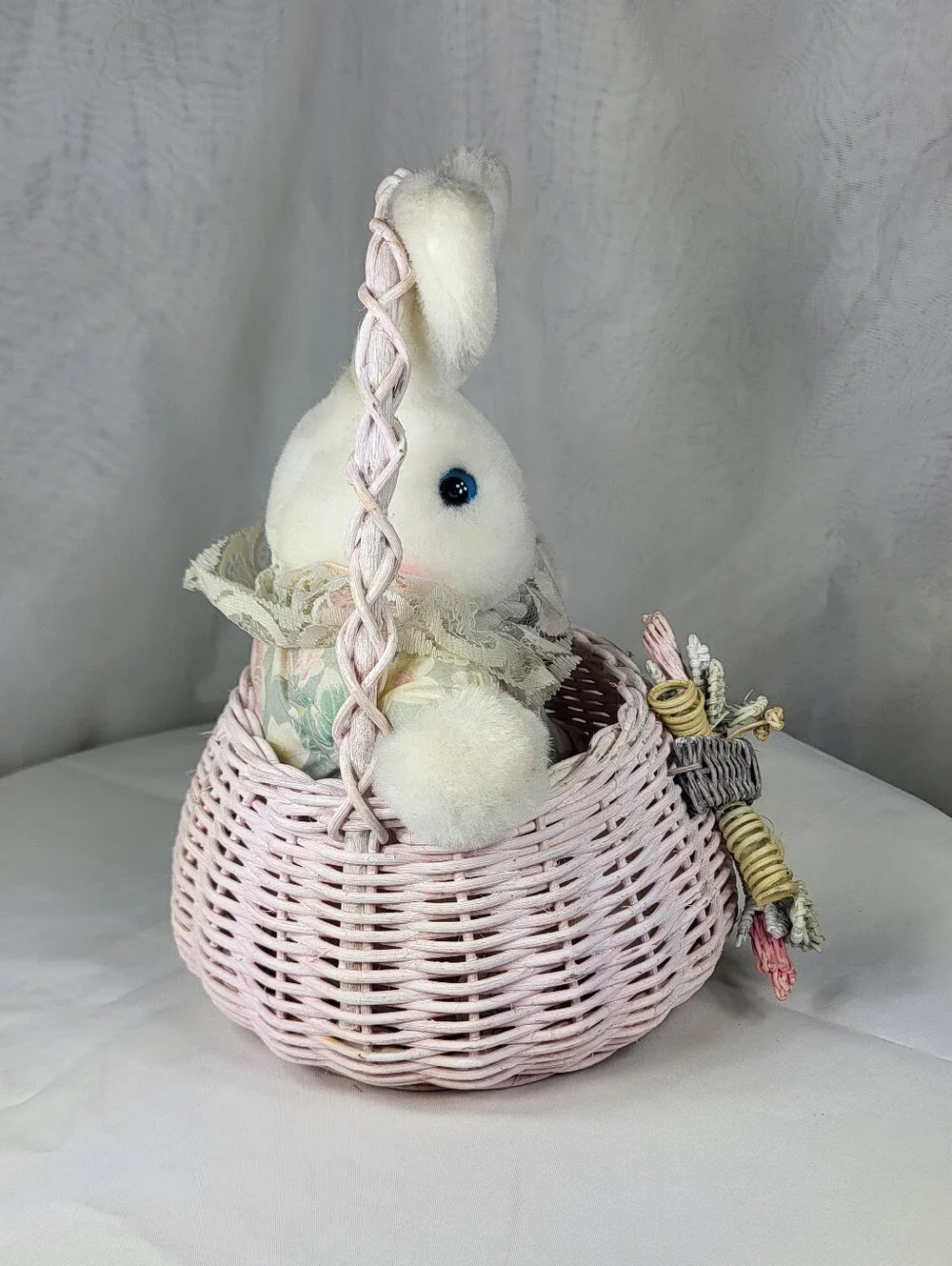 Soft Expressions Plush Bunny in Pink Wicker Basket 8.5